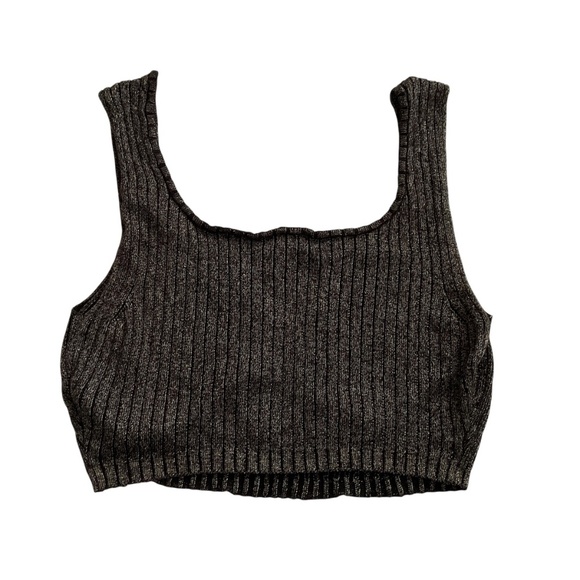 Free People Brami Tank Top Sz S Gold Metallic Ribbed Cropped Cami Relaxed Chic - Picture 2 of 7